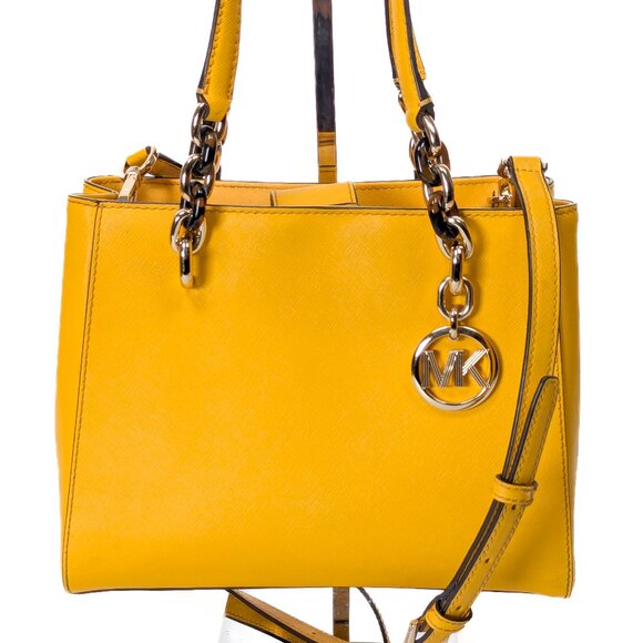MICHAEL Michael Kors Handbags - MK MICHAEL KORS Saffiano Leather Satchel Shoulder Strap Bag Yellow